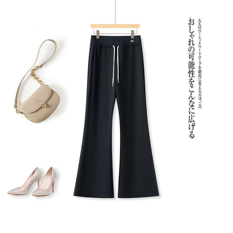 أنيقة كسول نمط رايات متوهج السراويل الخريف أزياء بسيطة التنقل تنوعا الرباط السراويل المرنة عارضة