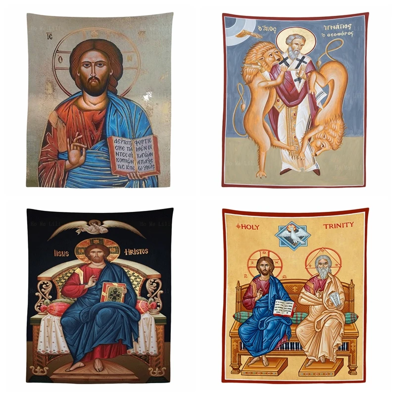 Tapiz de icono de dios, el padre, jesús, cristo, enthonado, Saint Ignatius, Theoforos, Pantocrator, Ho Me, Lili, decoración del hogar para sala de estar
