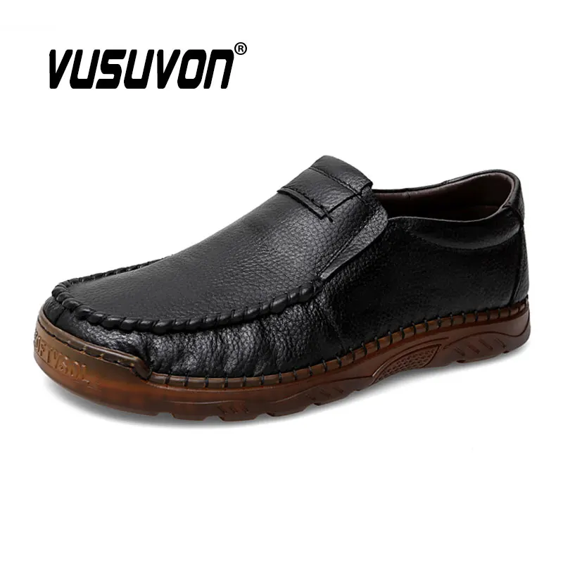 Fashion Men Loafers Breathable Leather Boys 38-47 Size Black Soft Outdoor Casual Summer Sandals Mules Dress Work Flats