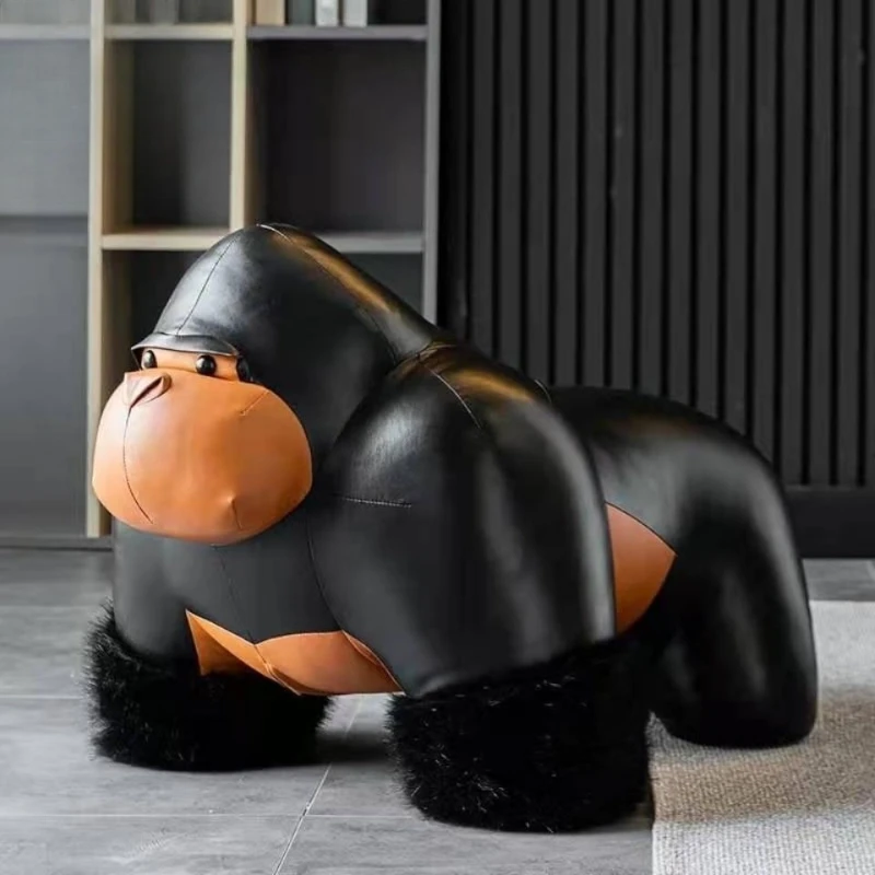 Gorilla stool household living room shoe change seat cartoon cute animal sofa soft leather stool removable and washable