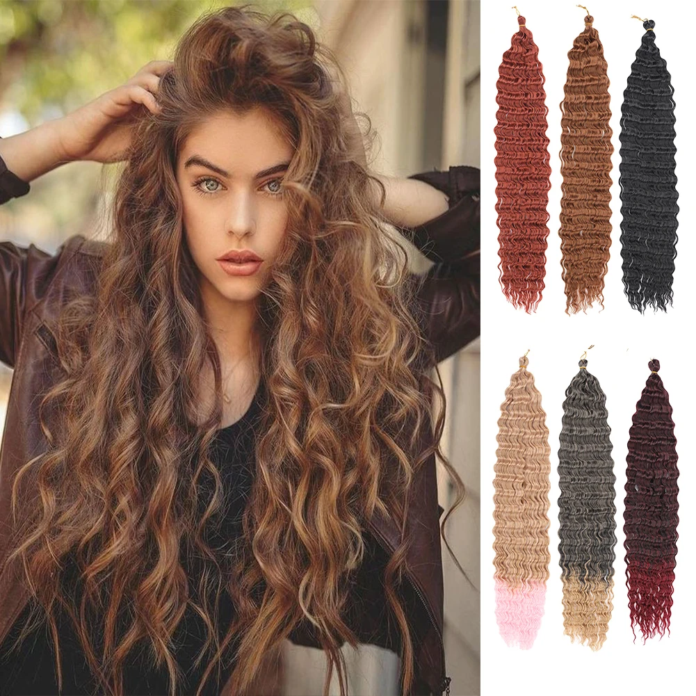 Deep Curly Wave Braid Synthetic Twist Ripple Crochet Deep Wave Braids Hair 22&30 Inch Long Ocean Wave Braiding Hair Extensions