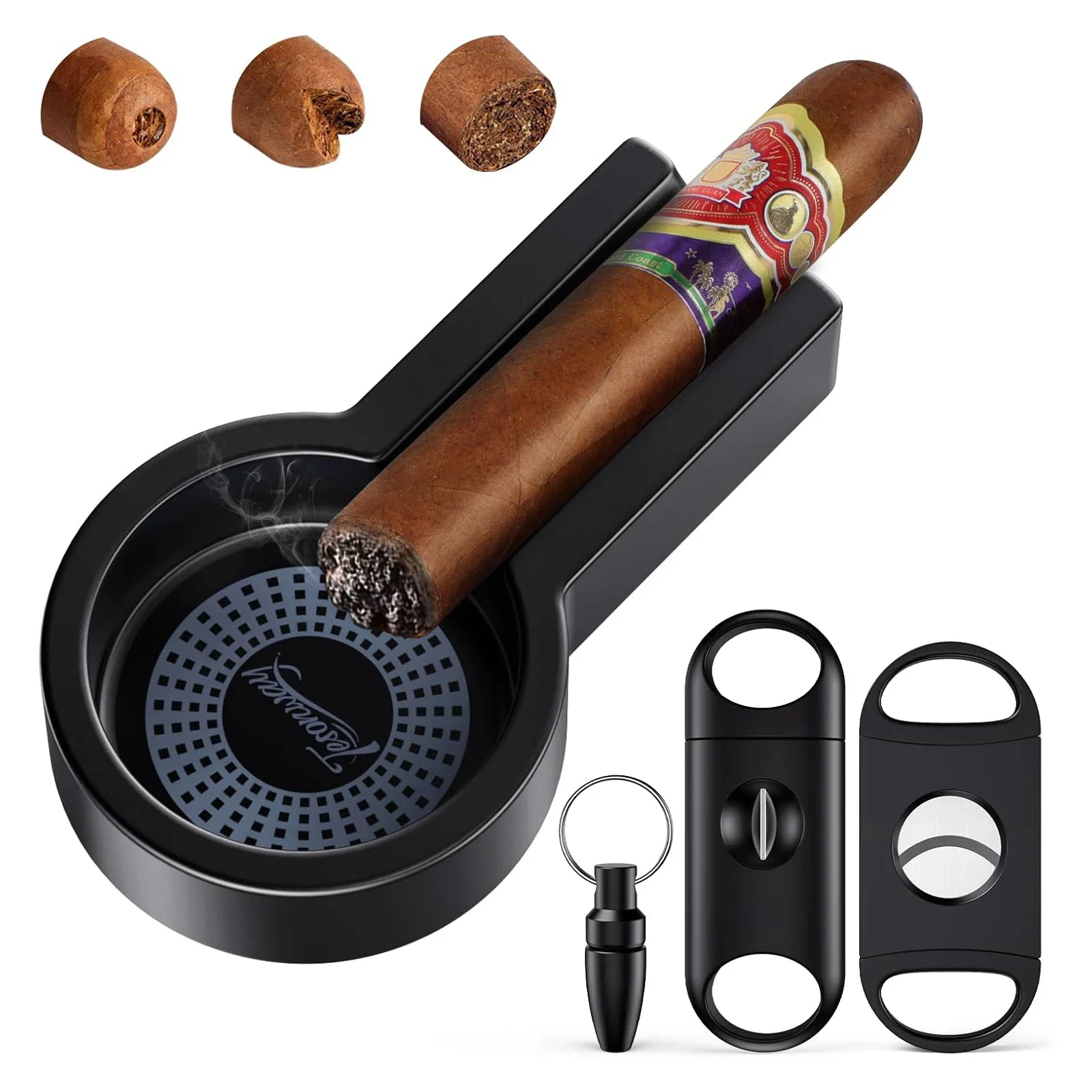 

Cigar Ashtray with Cigar Cutter Set, Cigar Cutter V Cut, Cigar Punch, Portable Cigar Ashtrays for Outdoors Home and Office