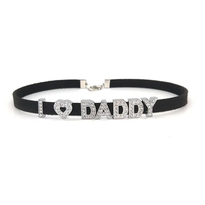 Harajuku strass lettera I love DADDY Choker collana per le donne nome personalizzato collane collare in pelle Cosplay gioielli fai da te