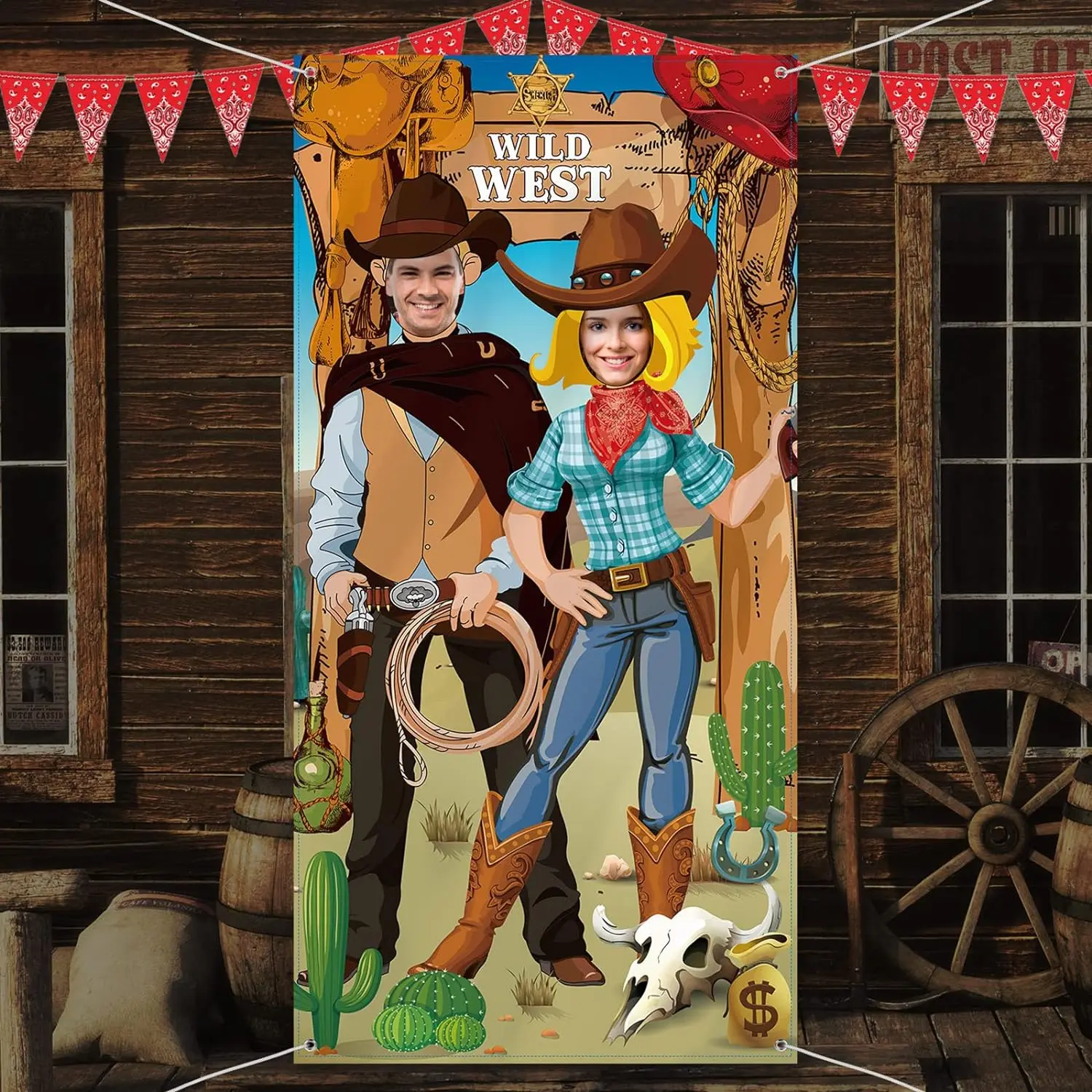 1pc, Western Party Decorations, Cowboy Photo Props Large Fabric West Themed Door Banner Background, Funny Western Games Supplies