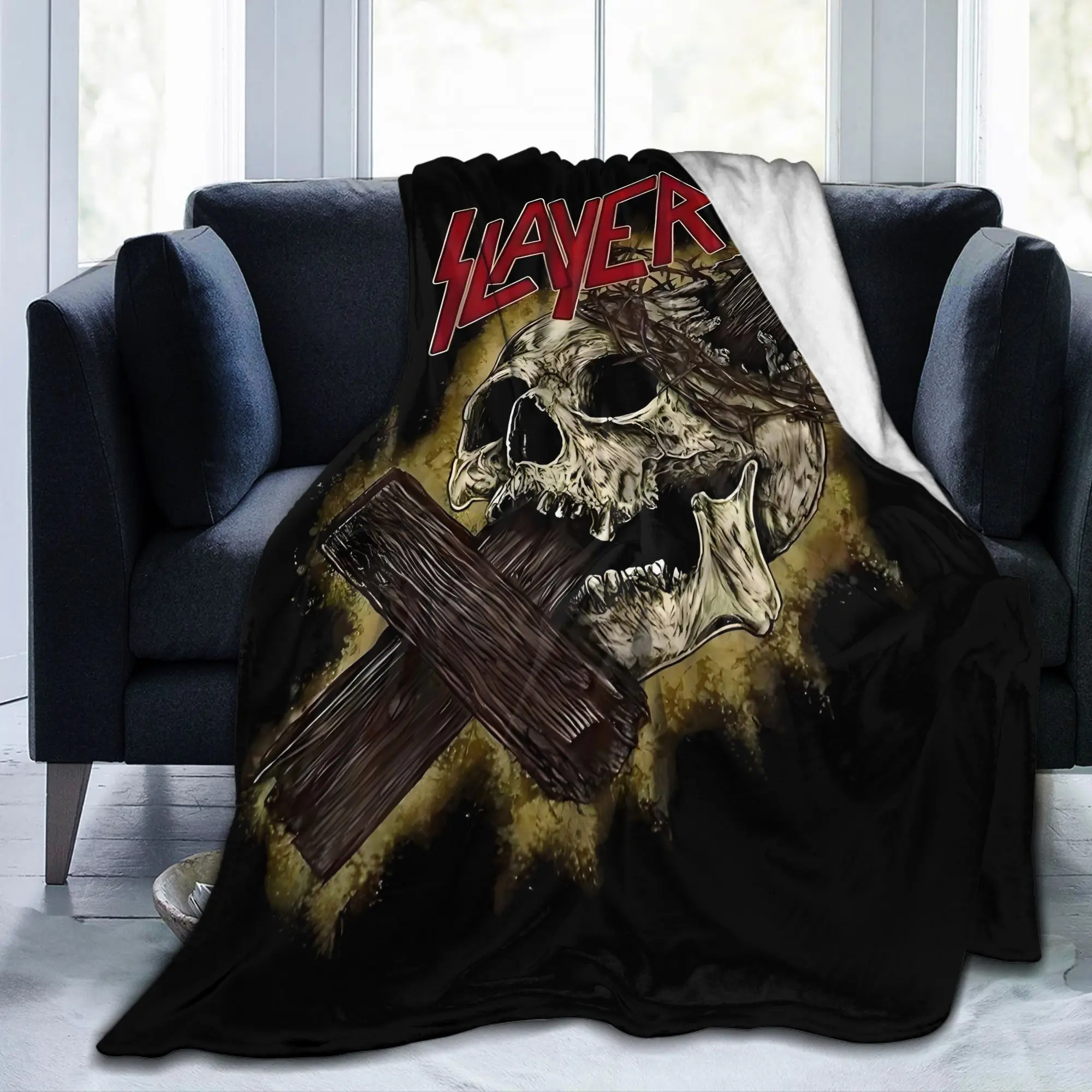 Custom S-Slayers Skull Cross Blankets Comfortable Soft Flannel Sprint Heavy Metal Band  Throw Blanket for Couch Office Bed