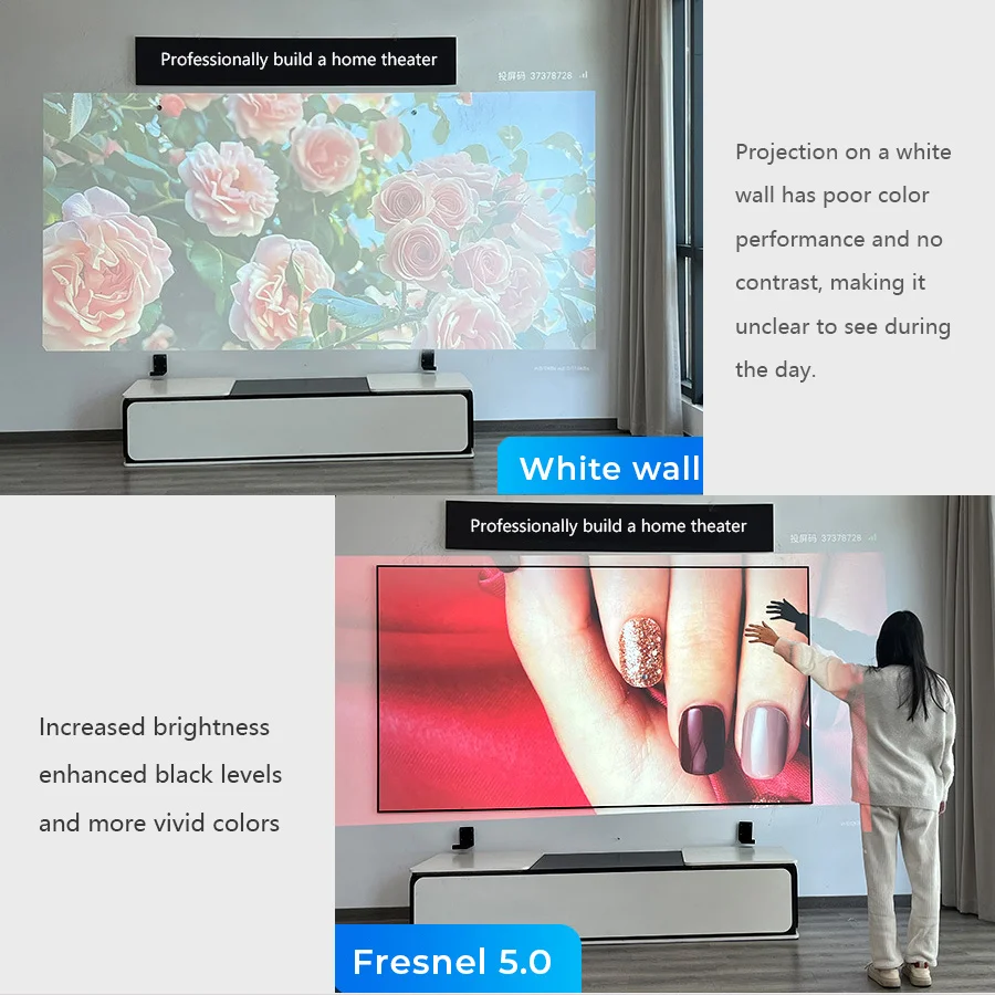 Vividora ALR Fresnel 5.0 Pro Fixed Frame Projection Screen Anti-Light 3D 4K 8K Home Cinema for Standard/Long Throw Projectors