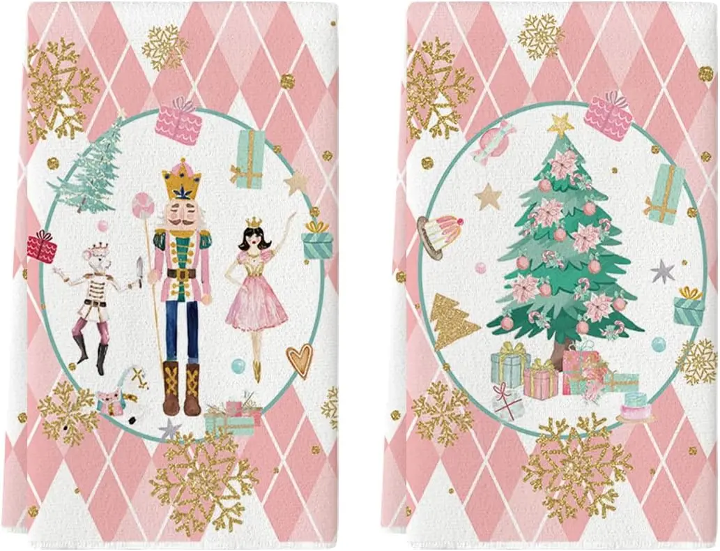 Christmas Nutcrackers Kitchen Dish Towels Cleaning Supplies Quick Drying Winter Xmas Hand Towels Set Kitchen Christmas Decor