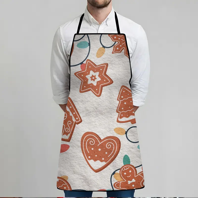 Large Heavy-Duty Gingerbread Christmas Apron Adjustable Waist Neck Ties, Durable Kitchen Cooking Bib with Gingerbread