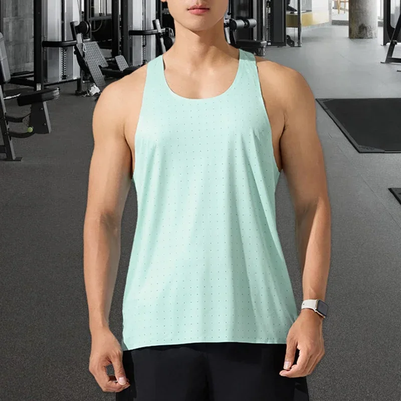 Men Sport Vest Summer Ultra-thin Breathable Mesh Sleeveless Tee Fitness Marathon Training Clothes Outdoor Running Quick Dry Tank