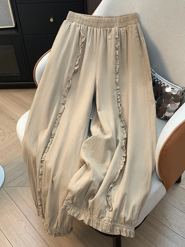 Pantalon décontracté à jambes larges pour femmes, grande taille, ample, lanterne à neuf Points, taille haute, rétro, été