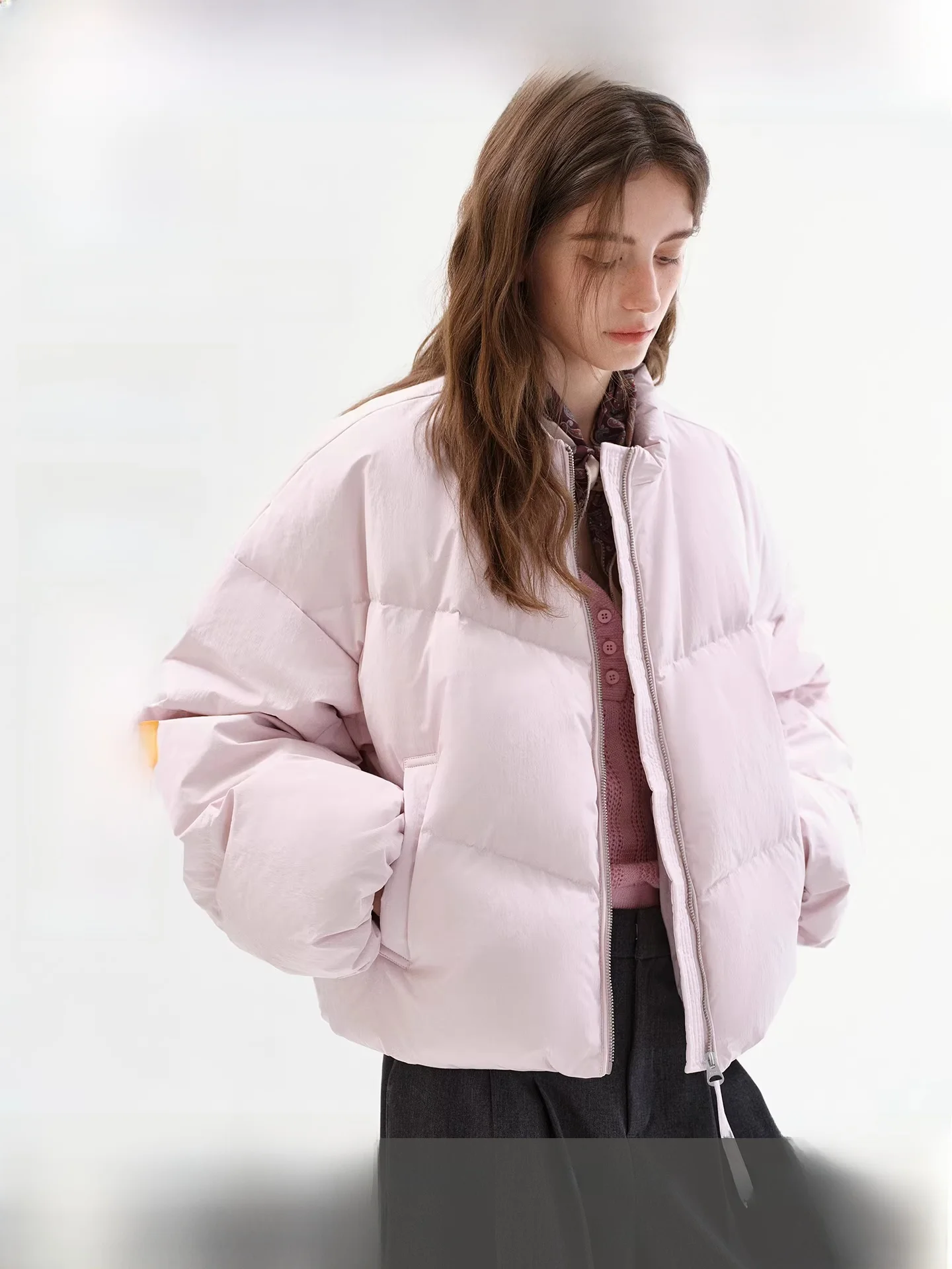 Jaqueta Puffer Feminina Fano com Gola Baseball, Enchimento Térmico Segmentado de Plumas, Casual, Ajuste Regular, Casaco de Inverno