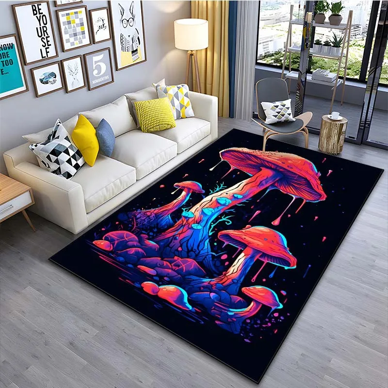 Living Room Magic Color Carpet Bedroom Kitchen Psychedelic Mushroom Non-slip Mat Home Decor Carpet Motorcycle Display  Mat