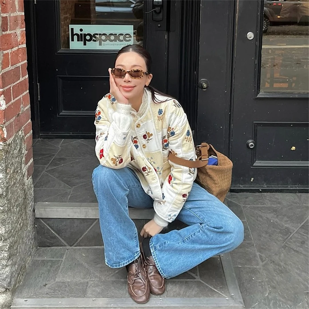 Paris Seza Collaborative Floral Embroidery Retro Jacket Women's Cotton Blend Short Outerwear Spring 2025 Fashion French Style