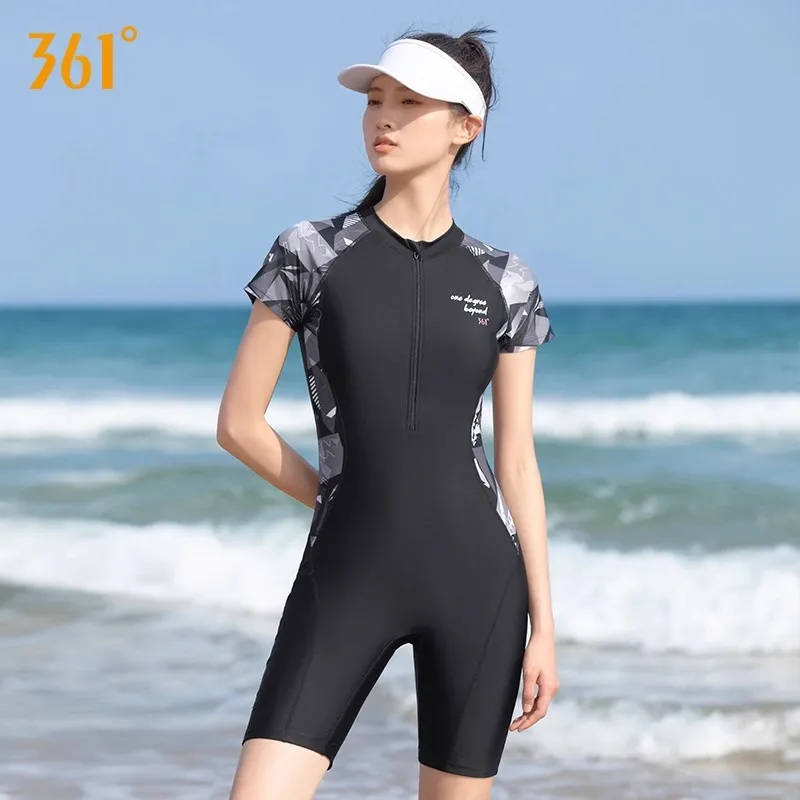 361°Women Professional One Piece Quick-Drying Knee Length Surfing Competition SwimSuit Front Zipper Push Up Bathing SwimWear