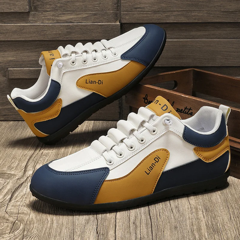 Low-Top Men's Shoes, Large Size, New Spring and Autumn Models, Leather Breathable Casual Sports Shoes, Soft Sole, Non-Slip, Driving Men's Sneakers