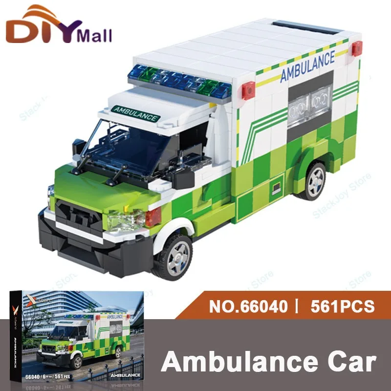 

City Series Traffic Green Ambulance Escort Van MOC Строительный комплект-сделай сам Модель аварийного автомобиля для детей-коллекционеров