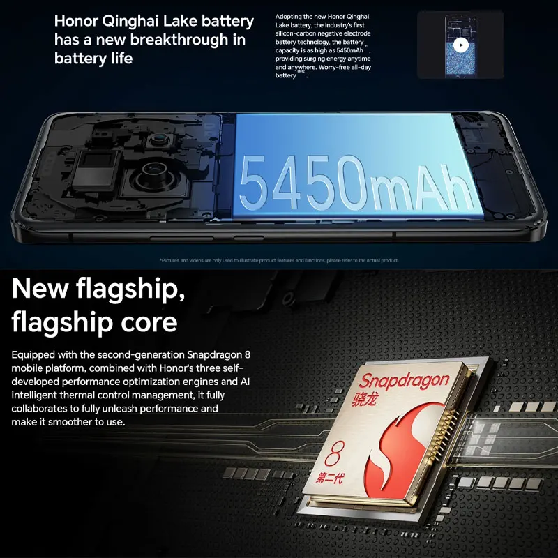 Honor Magic 5G CN 버전, 구글 플레이 스토어 지원, 2 세대 스냅드래곤 8 모바일 플랫폼, 6.73 인치 OLED, 5100mAh