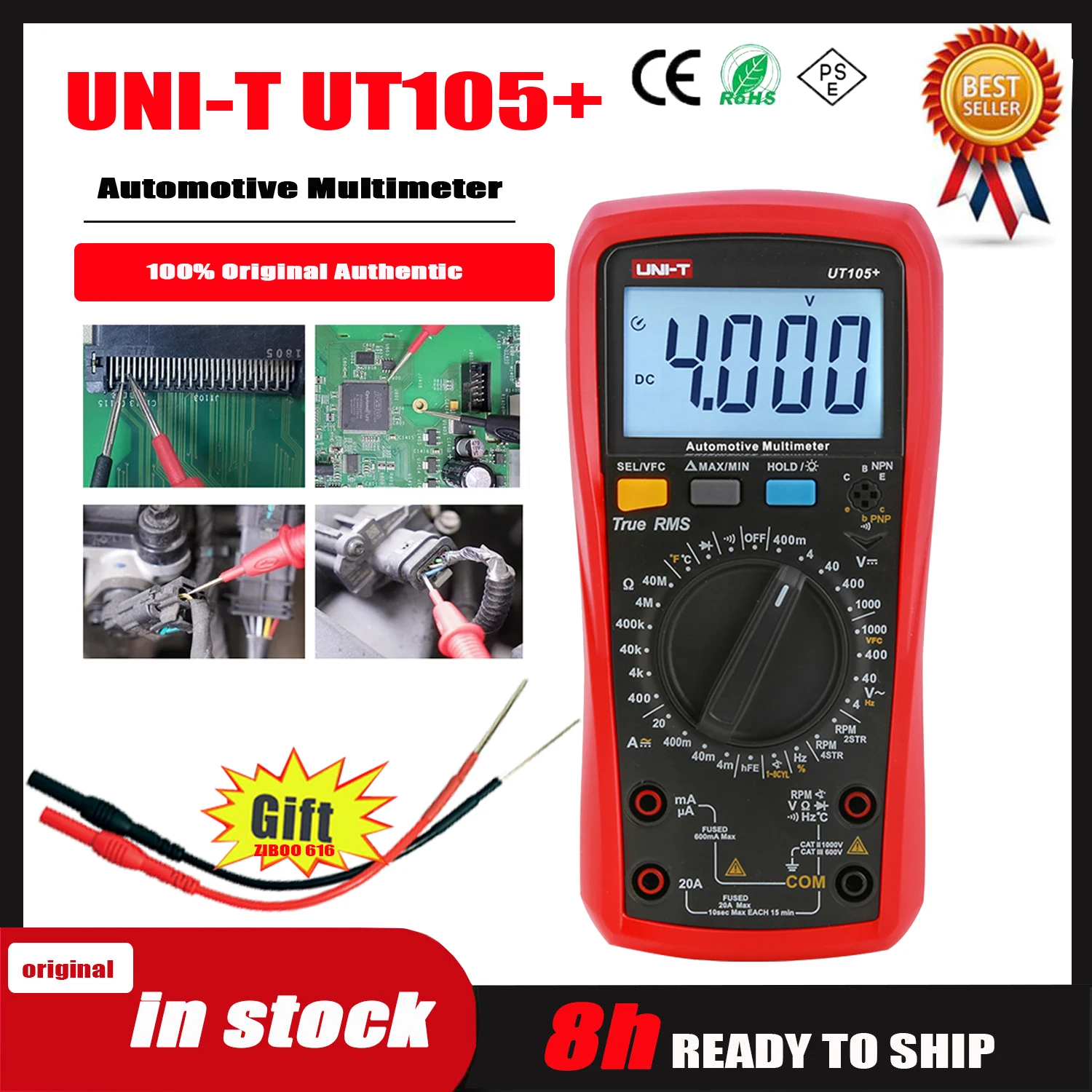 UNI-T UT105+ UT107 Plus Automotive Multimeter with Tachometer Engine Speed RPM VFC Tester Professional Digital Car Multi Meter