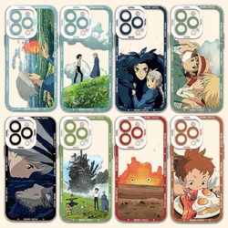 M-Moving Phone Case For iPhone 16 15 14 13 12 11 Mini Pro Max X XR XSMax 7 8 Plus SE20 H-Howl's Transparent Cover