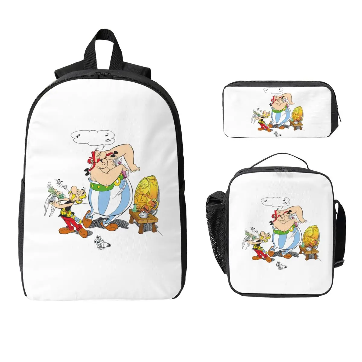 

Рюкзак Астерикс и Обеликс Dogmatix для мальчиков и девочек, сумка для книг, школьная сумка, компьютерные сумки на плечо, изолированная сумка для обеда 3 шт., пенал