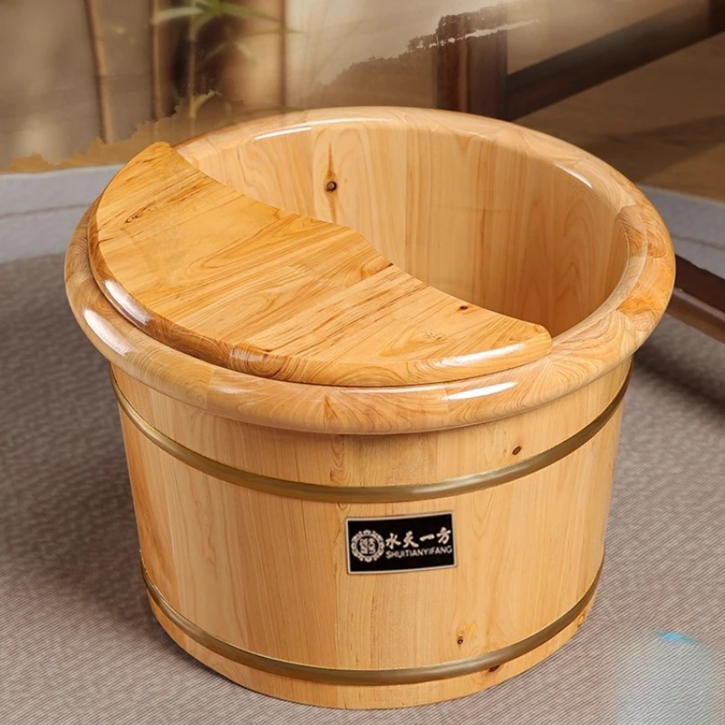 

26cm Wooden Foot Soaking Bucket Home Spa Pedicure Tub Natural Bamboo Foot Bath Basin for Relaxation Feet Care