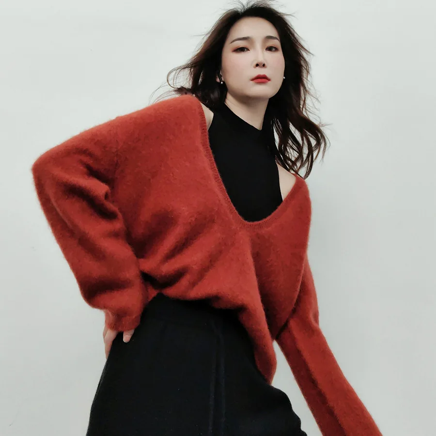 100 cashmere knit sweater fashion v neck pullover women top sweaters winter korean clothes red woman aesthetic streetwear ladies