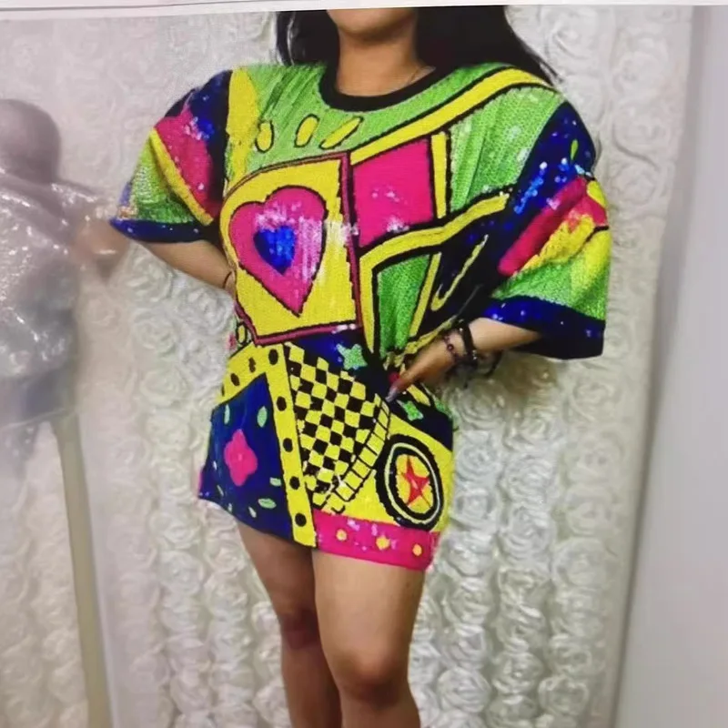 QICHE Women Geometric Graphic Short Sleeve T Shirt Minimalist Trendy Ins Style Summer Casual Daily Tops