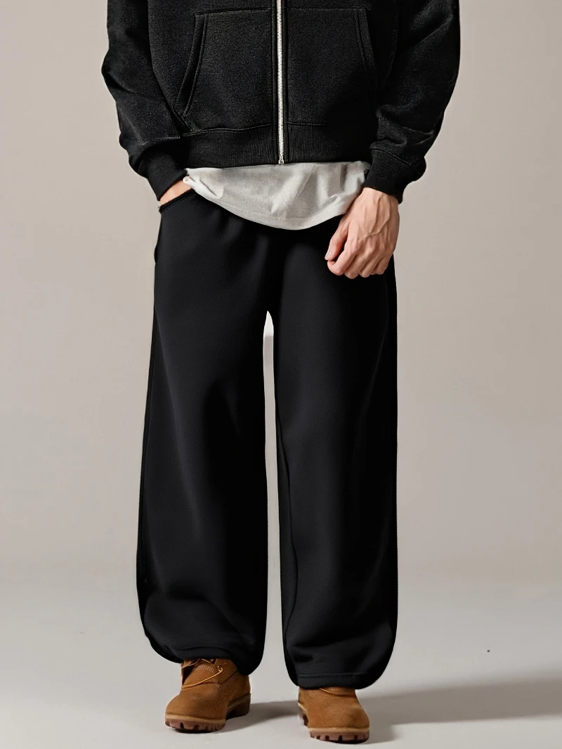 

Men'S Heavyweight Winter Pants Loose Fit Straight Leg Trousers with Drawstring Waist, Casual Pants for Cold Weather