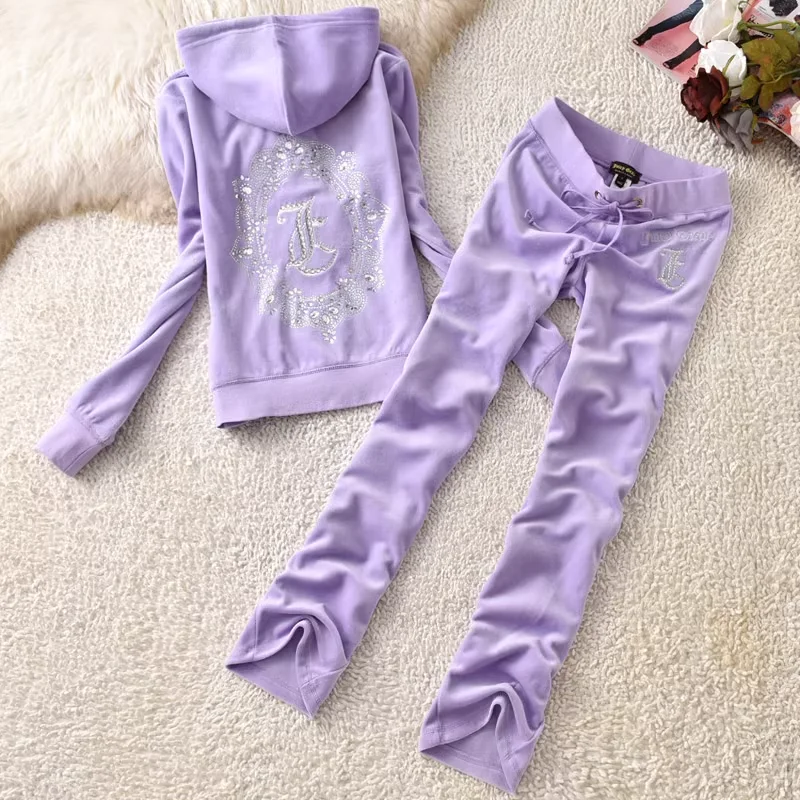 Velvet Tracksuit Women Two Piece Set 2024 Spring/Fall Women\'s Sweatshirt and Pants Set Juicy Grape Casual Women\'s Outfit