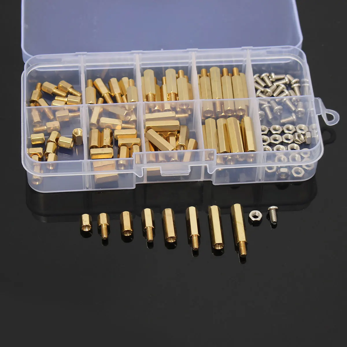 120pcs M3 남성 여성 황동 16 진수 열 Standoff 지원 스페이서 기둥 M3 나사 너트 PCB 보드