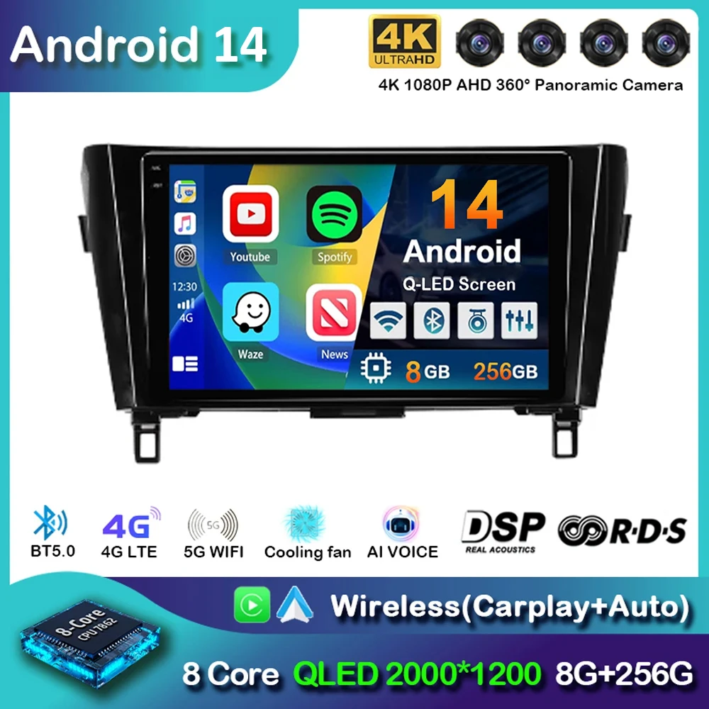 Android 14 For Nissan X-Trail xtrail X - Trail 3 T32 2013-2022 Qashqai 2 J11 Multimedia Video Player Navigation Stereo GPS 2din