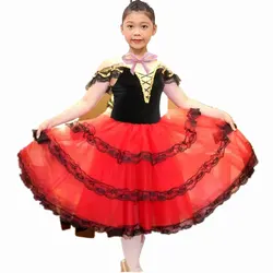 Long Ballet Skirt For Women Adults Spanish Dress Ballet Dance Performance Costumes Professional Tutus Red Long Romantic Tutu
