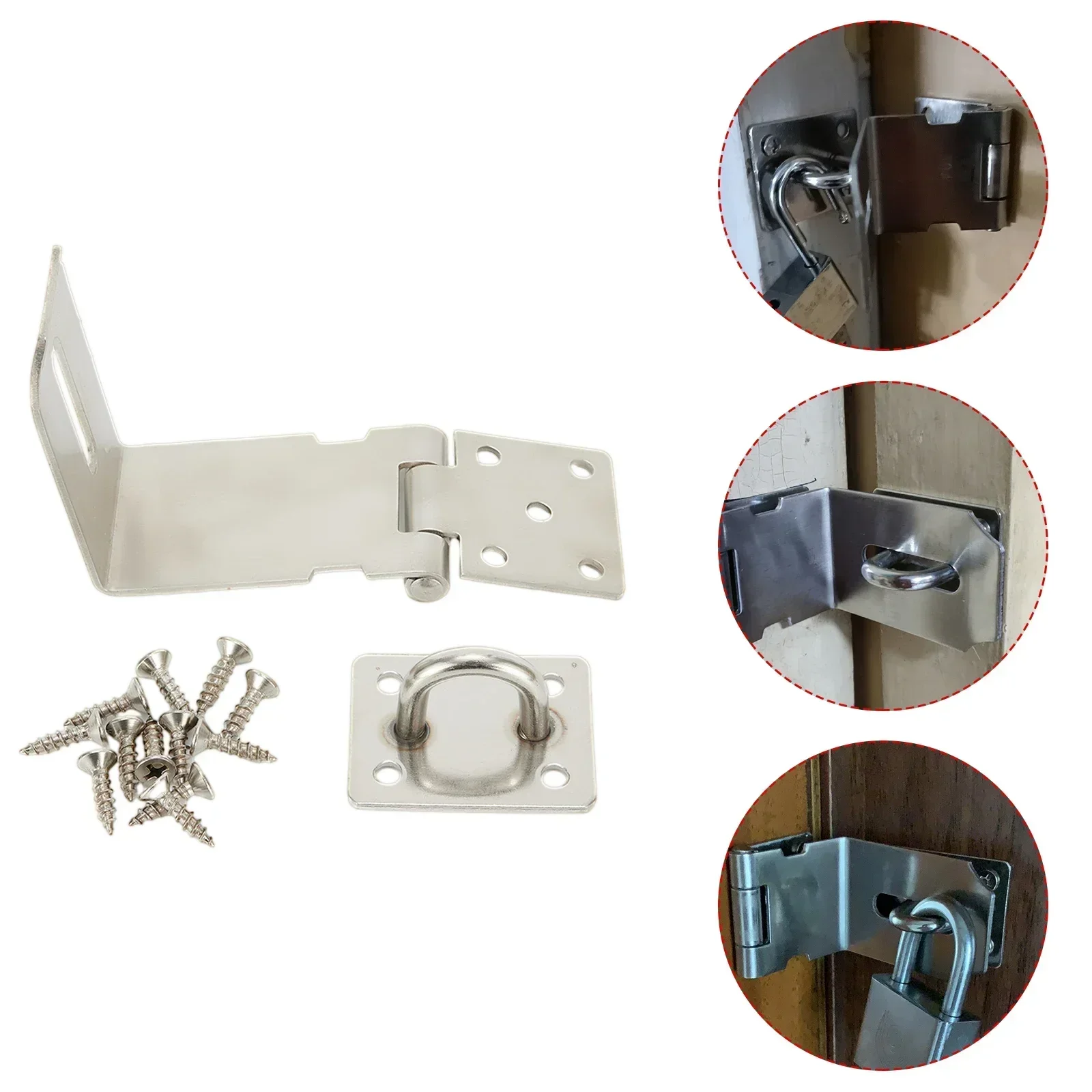 90 Degree Door Clasp Lock Stainless Steel Padlock Hasp Right Angle Shed Gate Latch Home Drawer Padlock Bolt Door Buckle Screws