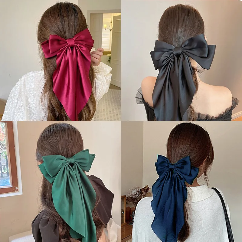 Fermaglio per capelli con fiocco in Chiffon donna fermaglio per capelli con macchia di Bowknot grande fermaglio per capelli in tinta unita per