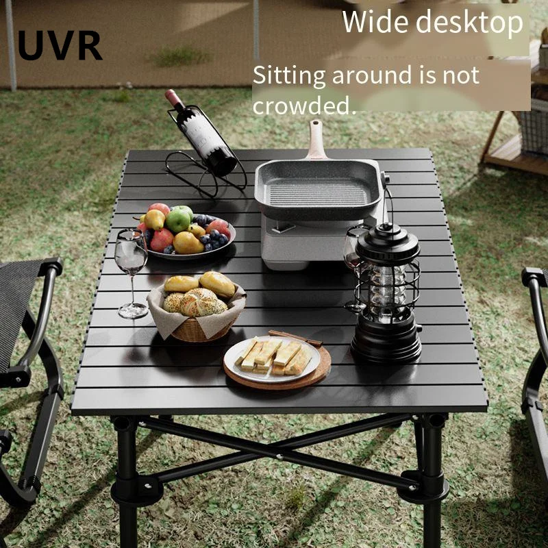 UVR Outdoor Folding Camping Table and Chairs Family Travel Egg Roll Table Wide Seating Surface Portable Carbon Steel Alloy Table