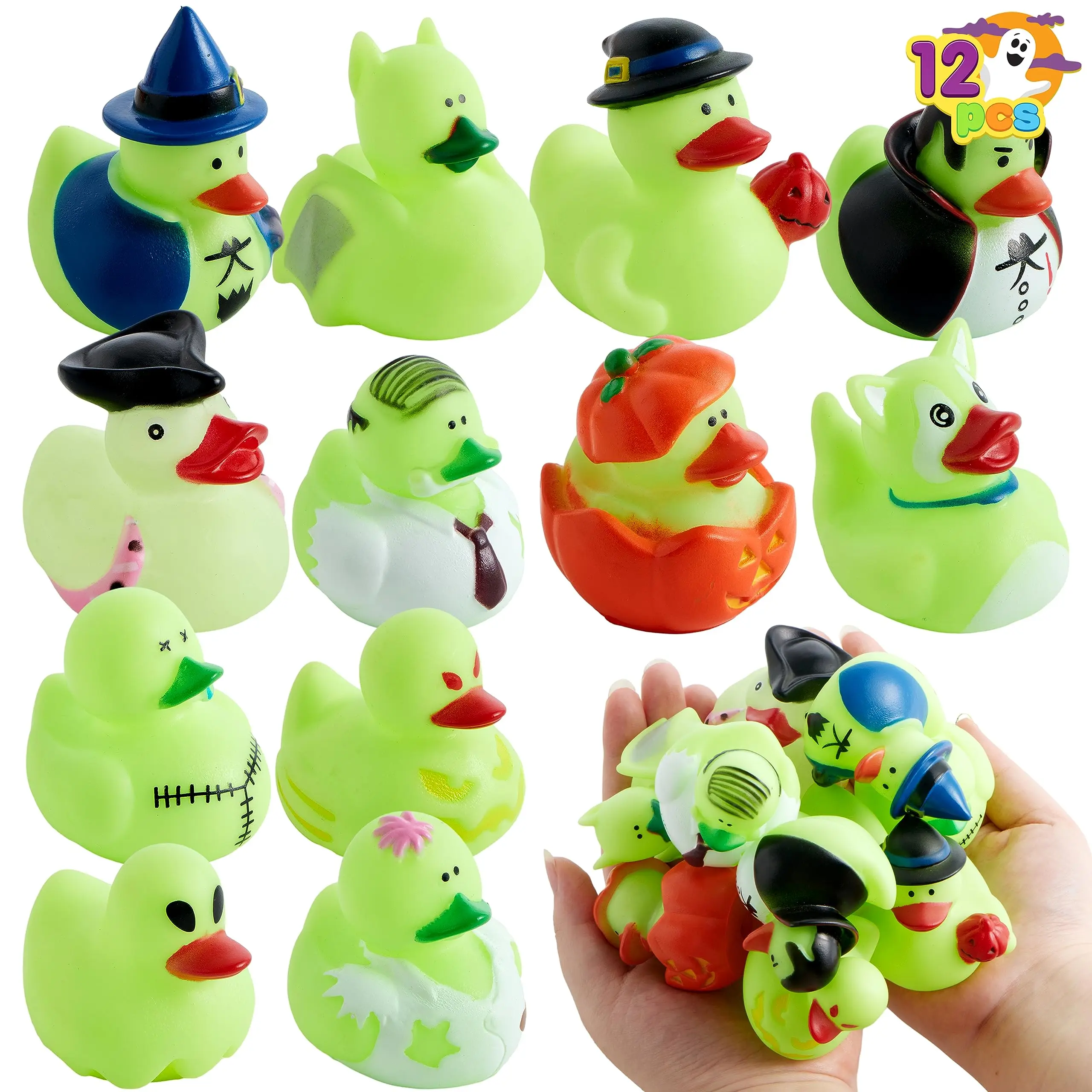 

144PCS Halloween Rubber Duck Toy,Glow in The Dark Halloween Rubber Duck in bulk Bath Toy for Halloween Themed Party kid Gift