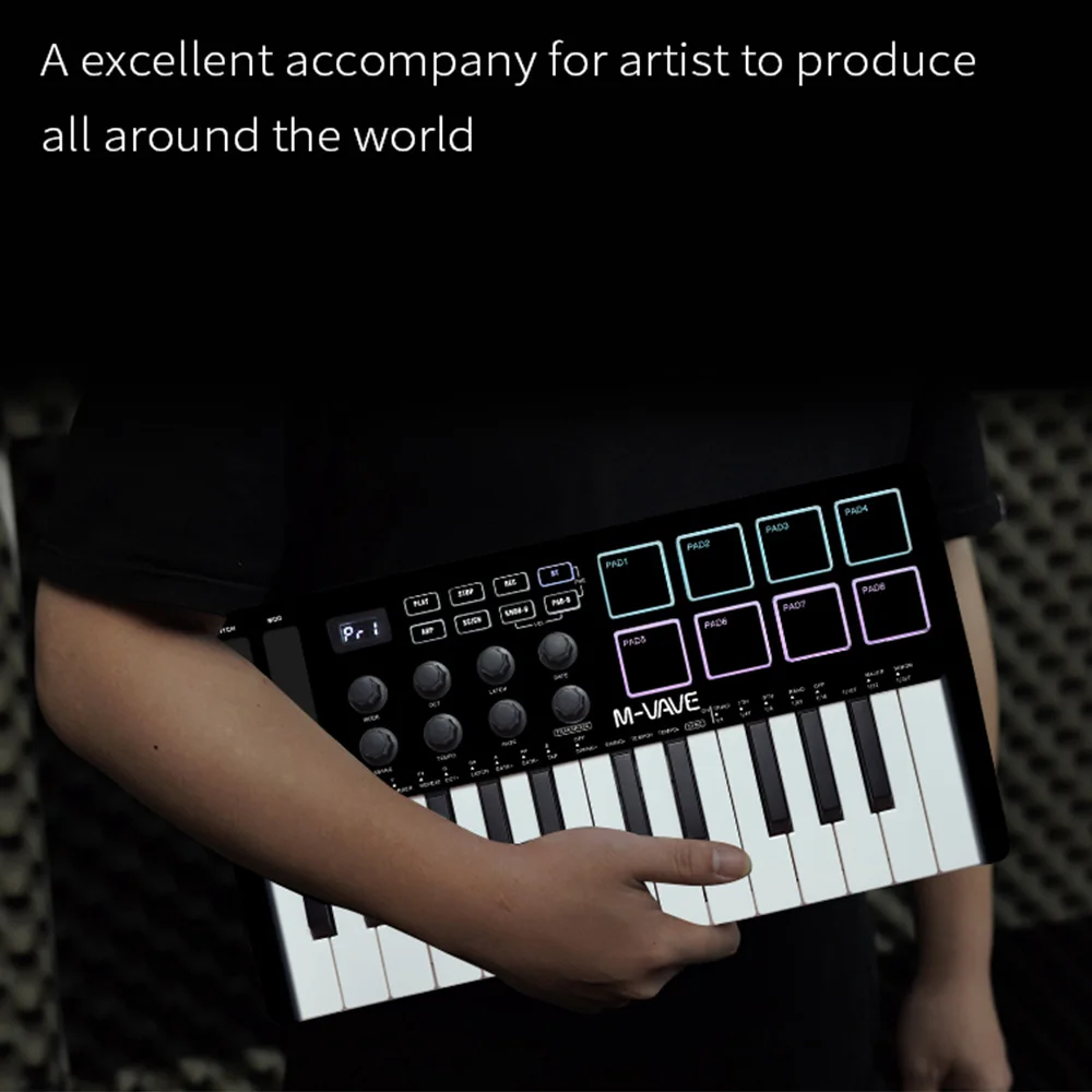 M-VAVE أسود 25-مفتاح MIDI لوحة مفاتيح تحكم صغيرة USB لوحة المفاتيح مع 25 مفتاحًا حساسًا للسرعة 8 وسادات بإضاءة خلفية RGB #1