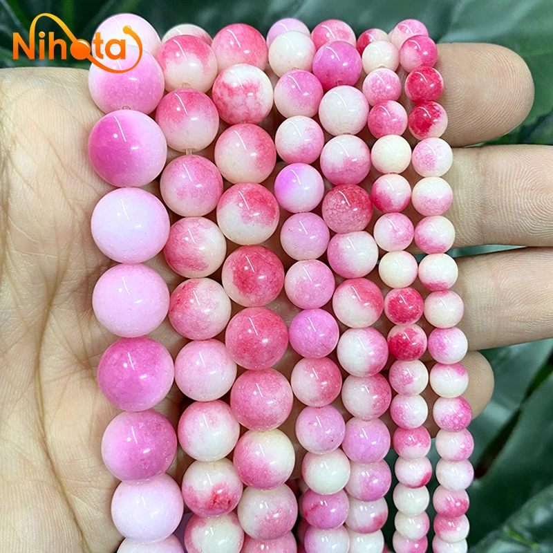 

Natural Smooth Pink Peach Chalcedony Round Loose Beads for Jewelry Making DIY Handmade Ear Studs Bracelet 6/8/10/12mm 15'' Inch