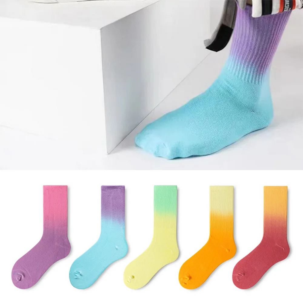 

Fashion Gradient Color Tie-dye Socks Harajuku Hip-Hop Skateboard Socks for Women Men Happy Cotton Socks Couples Lover Socks