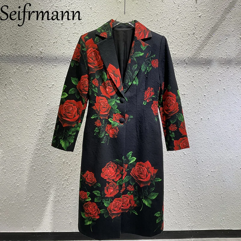 Seifrmann Casual Printed Cotton Coat Lapel Long Sleeve Waist Coat 2026 Autumn Fashion Women's New Style