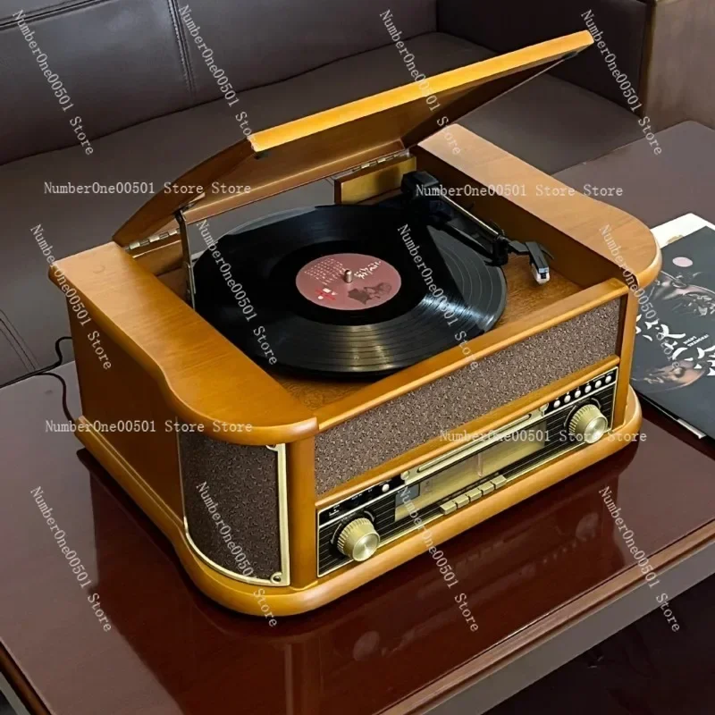 Wooden Desktop Vinyl Record Player Vintage CD Bluetooth FM Gramophone Radio All-in-One Audio -LBW095