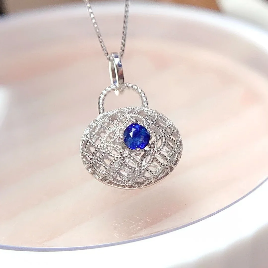 Exquisite 925 Silver Handbag Pendant 4mm 0.4ct Natural Blue Sapphire Pendant 18K Gold Plated Sapphire Jewelry for Daily Wear