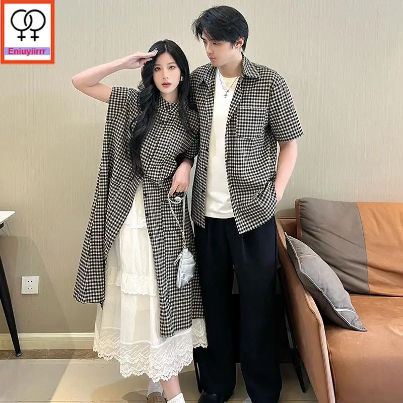 Abiti da coppia abbinati Abiti Look Amanti maschili e femminili Vacanza San Valentino Data Luna di miele Camicie scozzesi nere vintage retrò