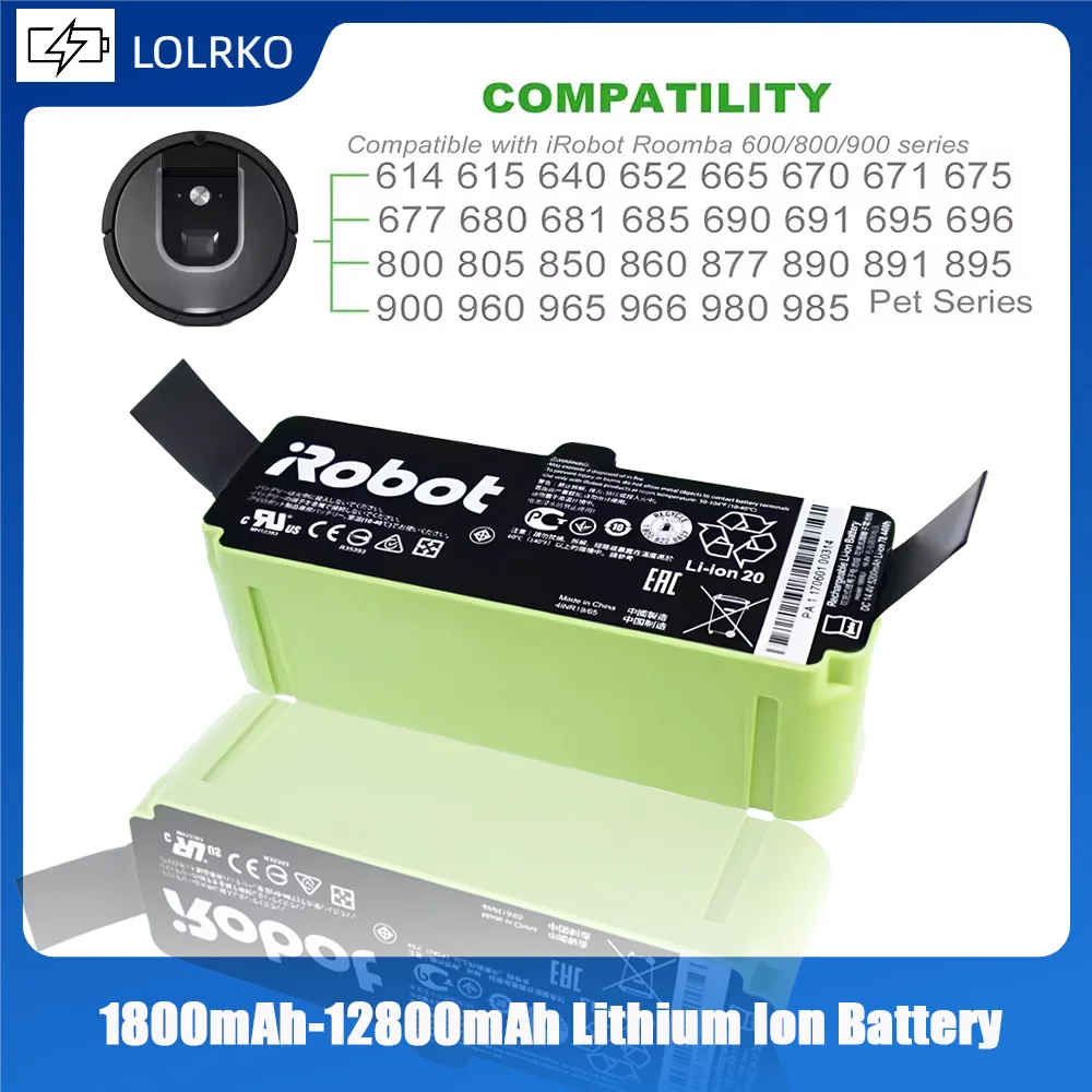 

2025 12800mAh Lithium Ion Battery For iRobot Roomba Cleaner 900 800 700 600 Series 960 980 981 965 895 695 692 690 680 675 890