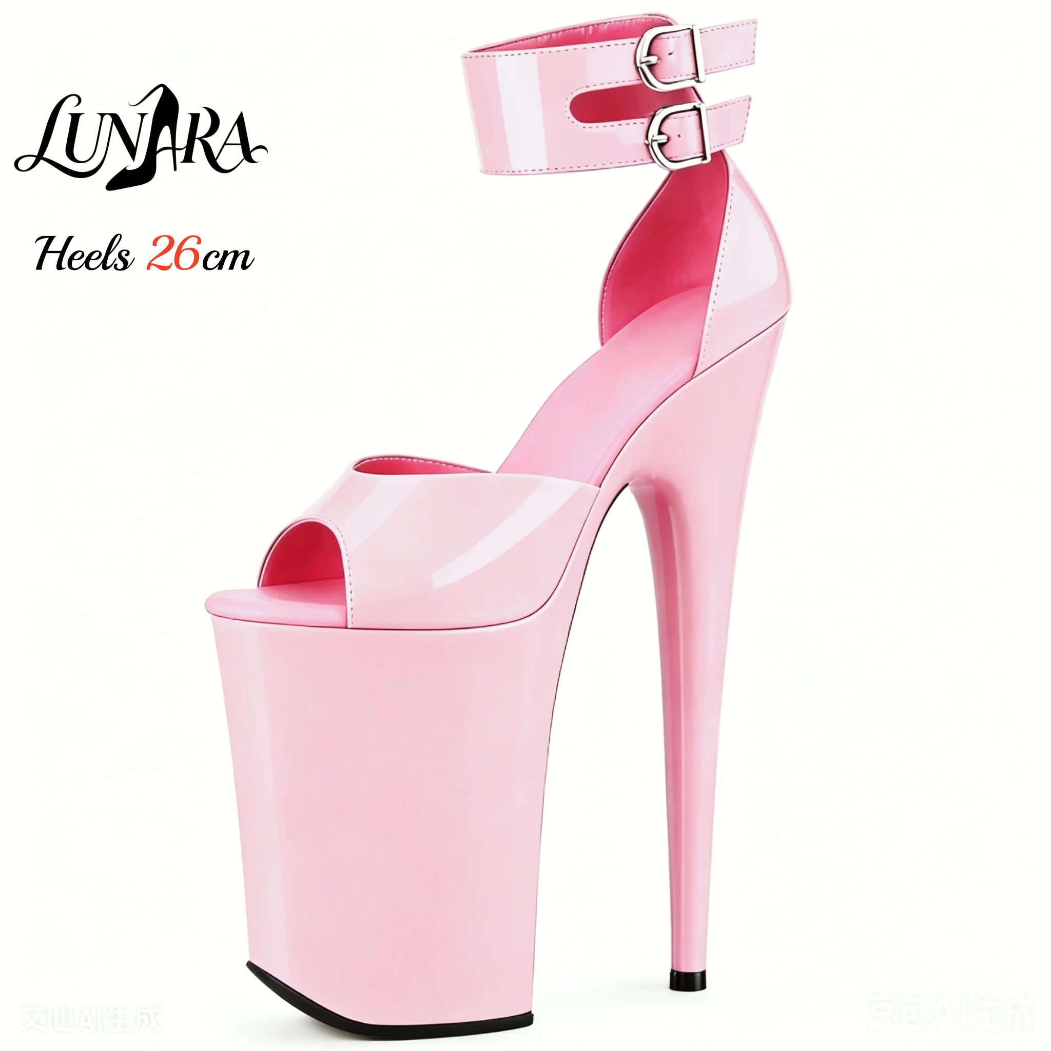 Sandalias de Tacón Alto Extremo de 26 cm/10 Pulgadas, Color Rosa Brillante, con Correa en el Tobillo, Punta Abierta, Hebilla Ajustable, Antideslizantes, Sexys, para Club Nocturno, para Damas