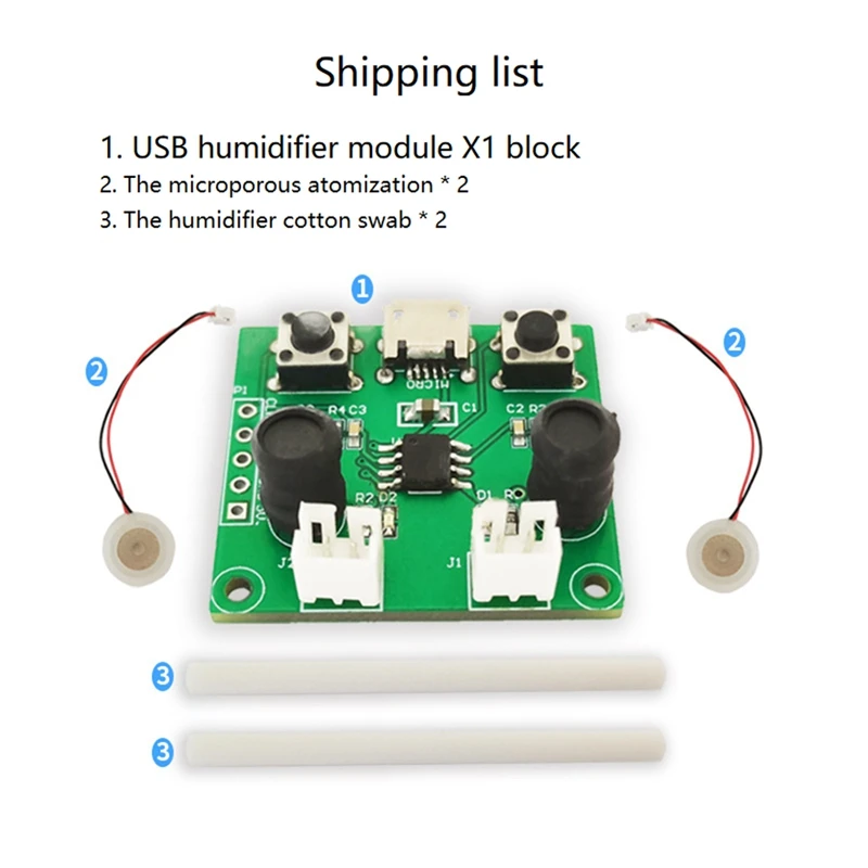 1 conjunto de módulo de spray usb, peça de nebulização, módulo umidificador bidirecional, módulo umidificador verde