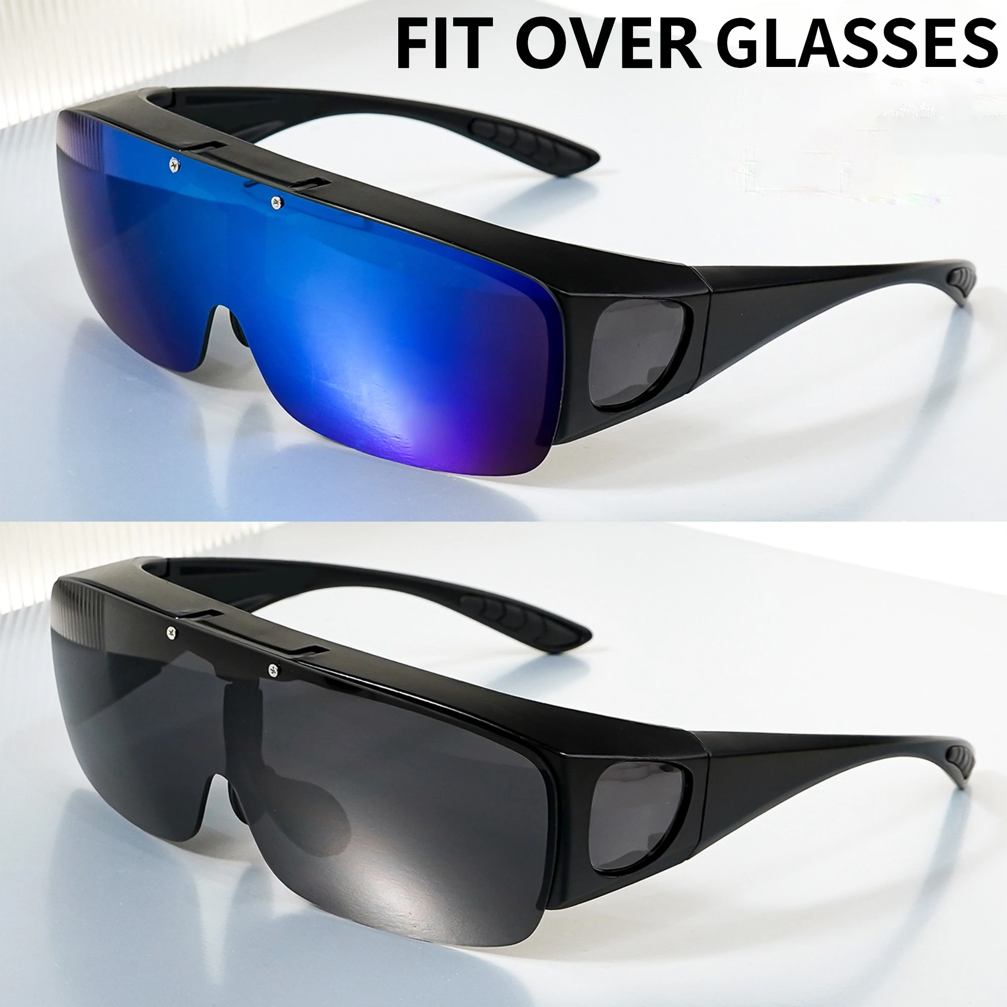 Flip Up Fit Over Glasses Oversized Sunglasses UV400 Side Shield Over Prescription Eyeglasses Night Driving Fishing Shades