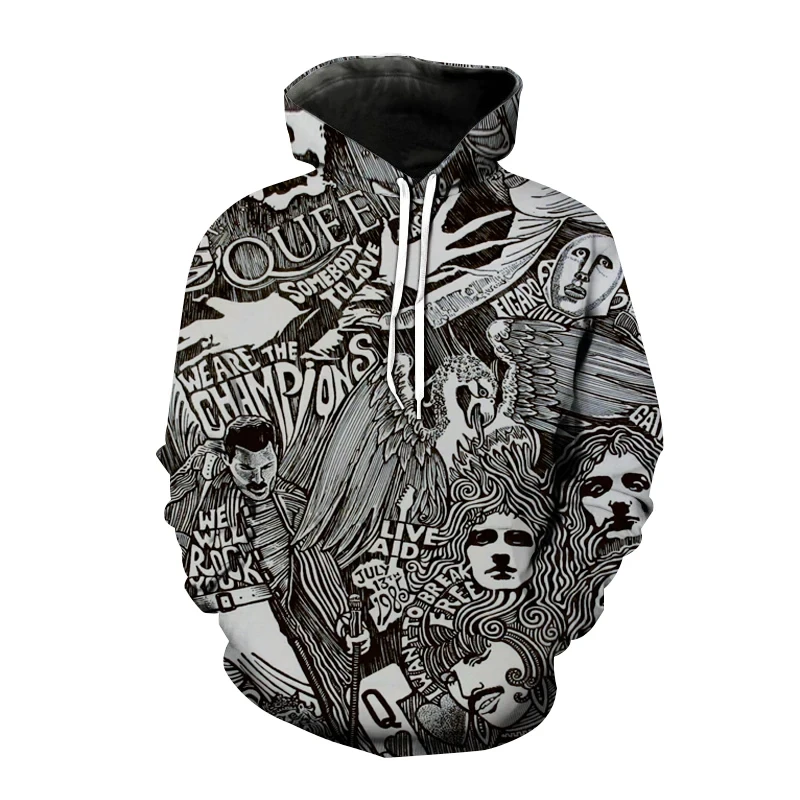 Hoodies Rock Queen Band Freddie Mercury 3d Print Sweatshirts Men Women Hooded Oversized Hoodie Kids Pullover Sweatshirts Coat