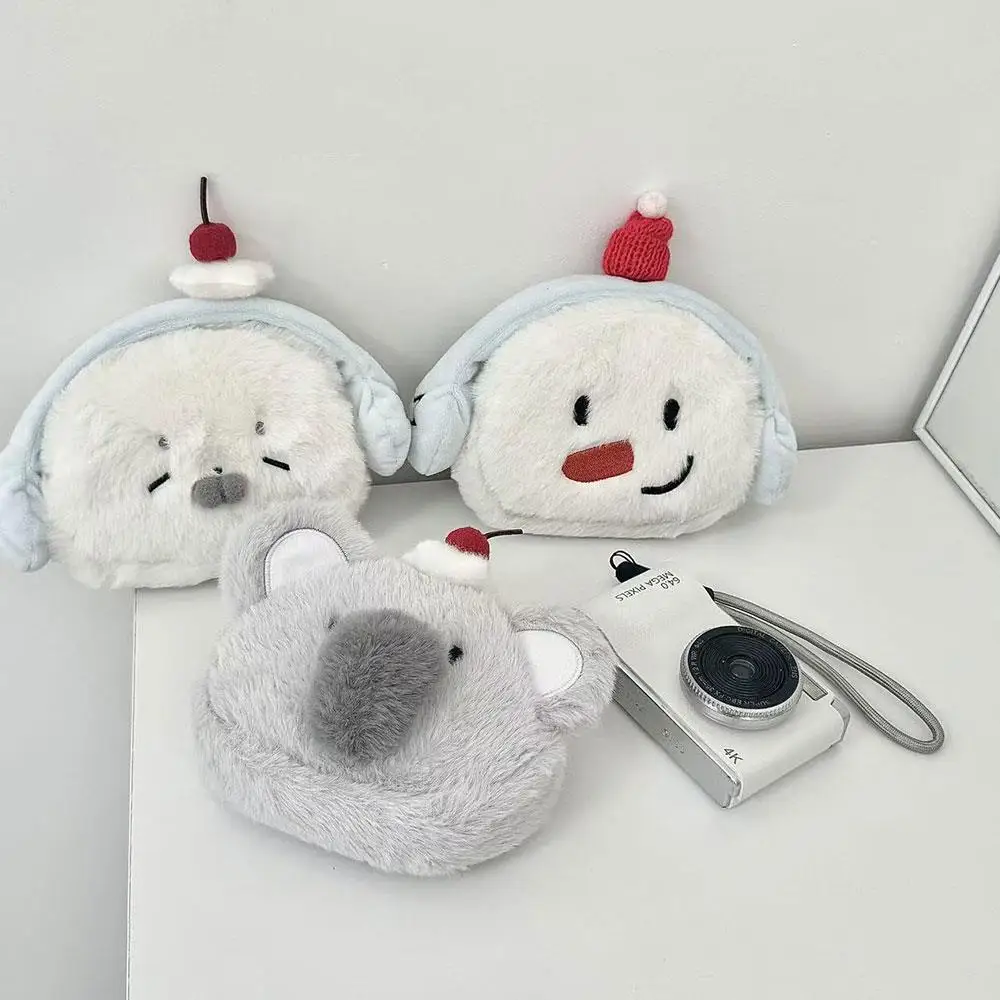 Coin Purse Bag Pendant Card Holder CCD Storage Bag Hanging Neck Card Bag Cartoon Snowman Seal Koala Shape Portable Earphone Case