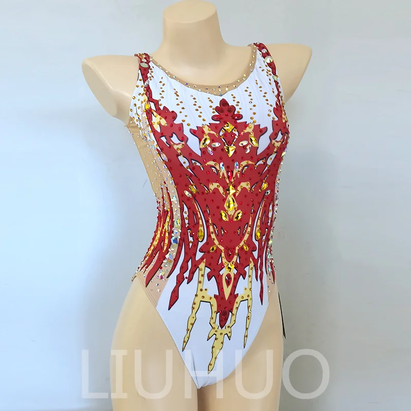 LIUHUO Leotards Girls Synchronized Swimming Suits Red Team Sports Competition Teamwear